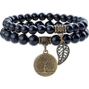 Natural Semi Precious Gemstone Beads Bracelet For Women - Life Tree And Leaf